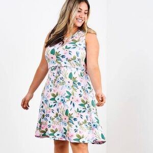 Latched Mama drawstring tank maternity nursing dress with pockets - pink floral